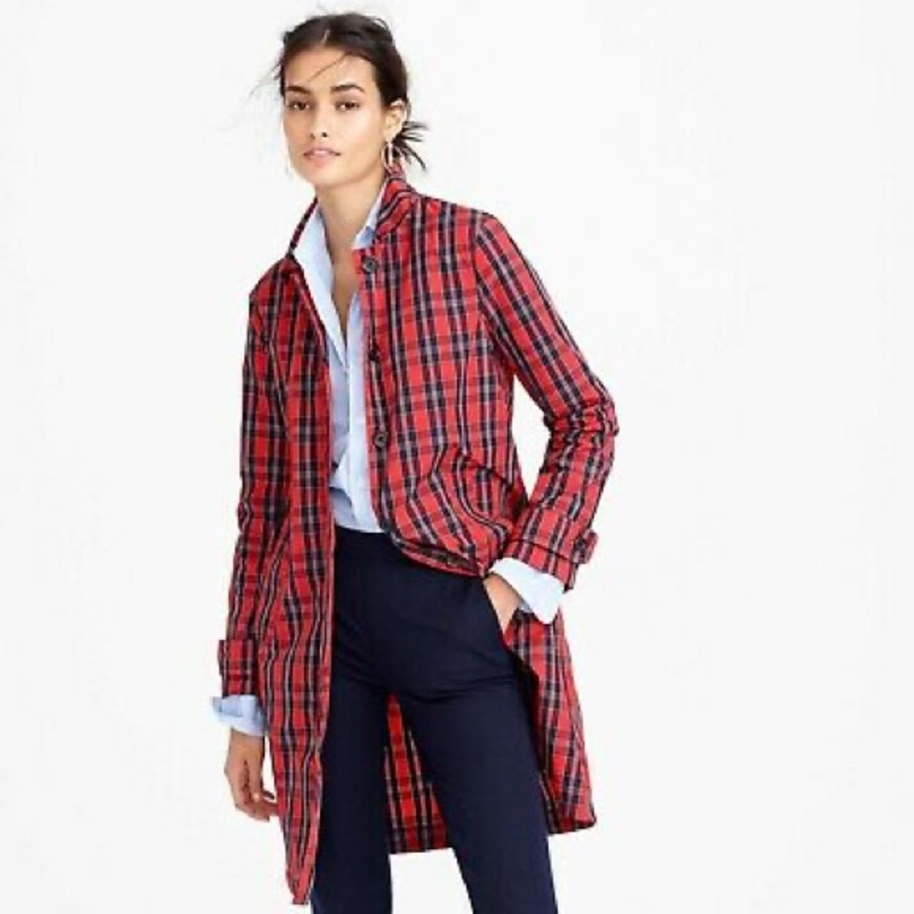 j crew red check plaid raincoat Sz 6